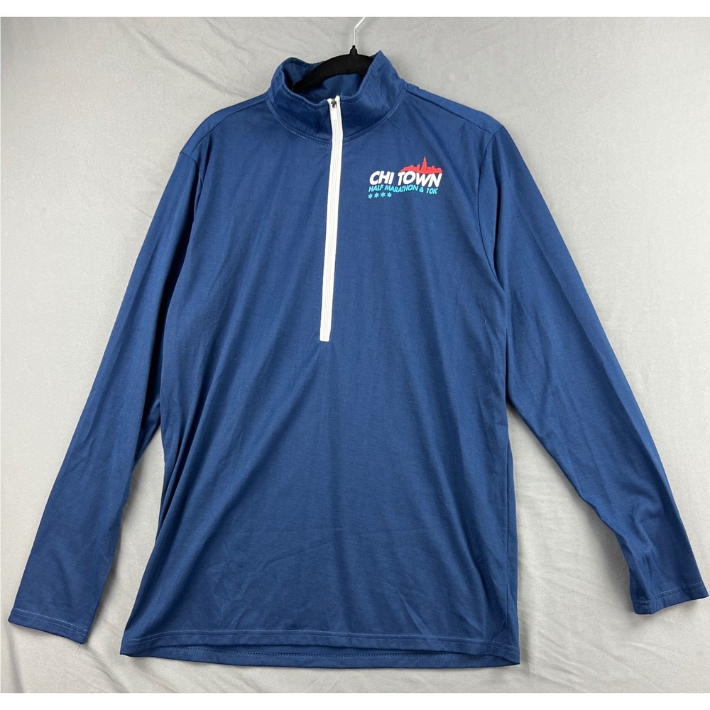 SOFTperformance Chi Town Half Marathon 10K Pullover Mens L Blue 1/4 Zip Exc